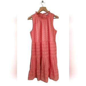 Loft Coral Eyelet Cotton Tiered Sun Dress